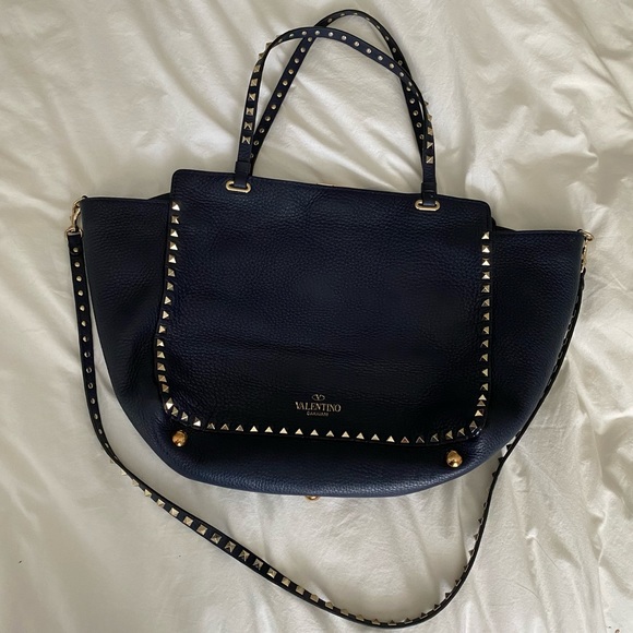 Medium Valentino Garavani Rockstud Tote Navy Grainy Leather RARE COLOR - Picture 14 of 16